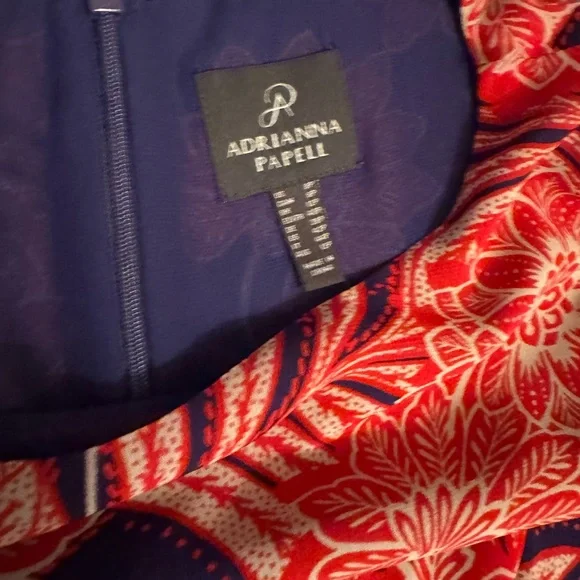 Adrianna Papell Floral Dress • Red & Navy A-Line • Sleeveless Fit & Flare - Picture 6 of 7